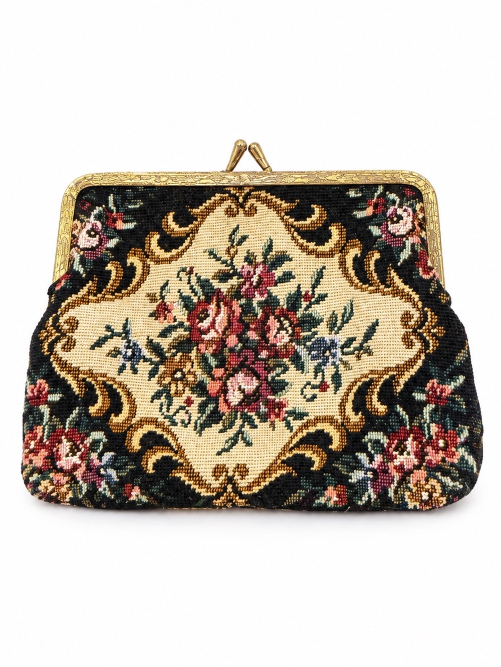 Vintage Floral Frame Clasp Small Tapestry Coin Purse 1980s